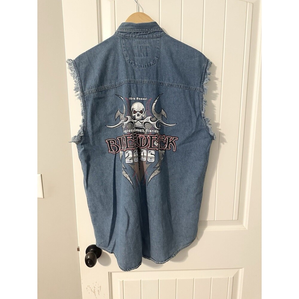 2006 Daytona Bike Week Sleeveless Denim Biker Shirt Pockets Men’s Size Medium